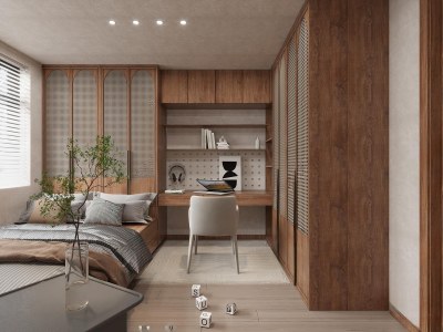 侘寂风榻榻米卧室3D模型下载